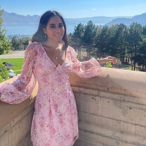 Pink floral embroidered dress